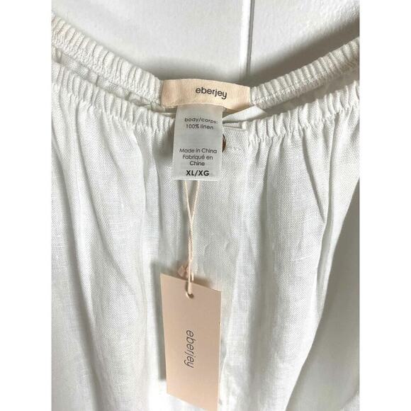 Eberjey The Harper White Linen Short PUff Sleeve Button Down Midi Dress Size XL - Picture 4 of 11